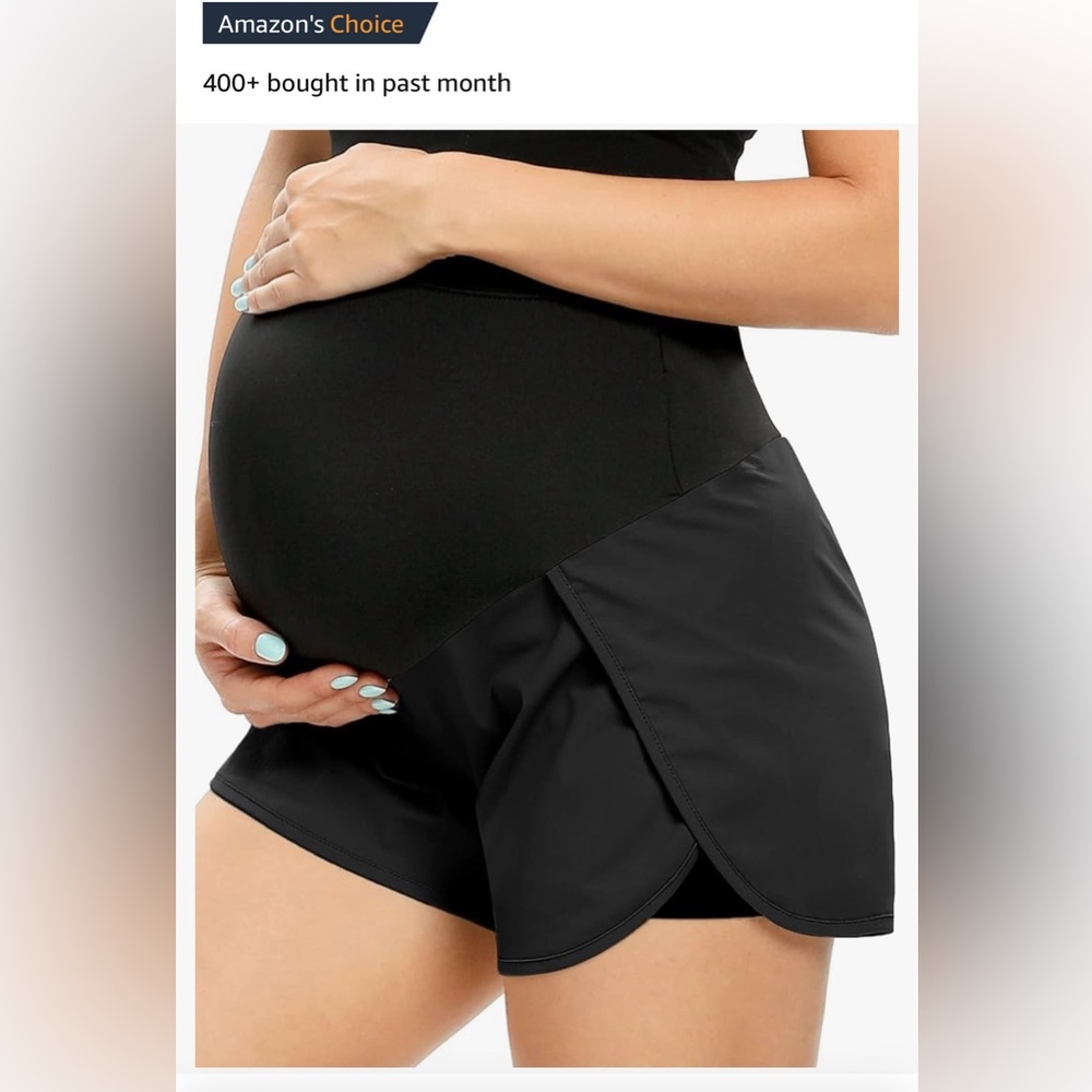Black Maternity Over the Belly Athletic Shorts